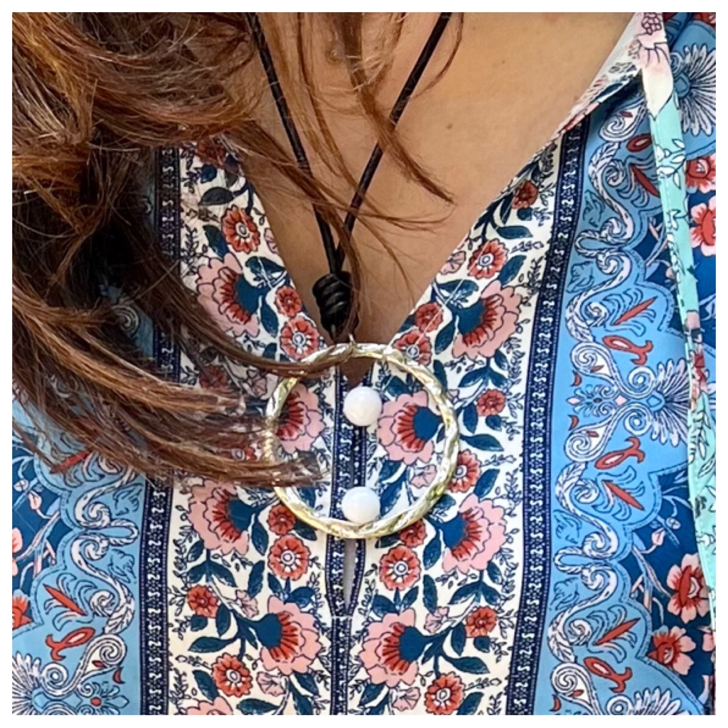 Paris Leather Chain Hammered Silver Circle Necklace